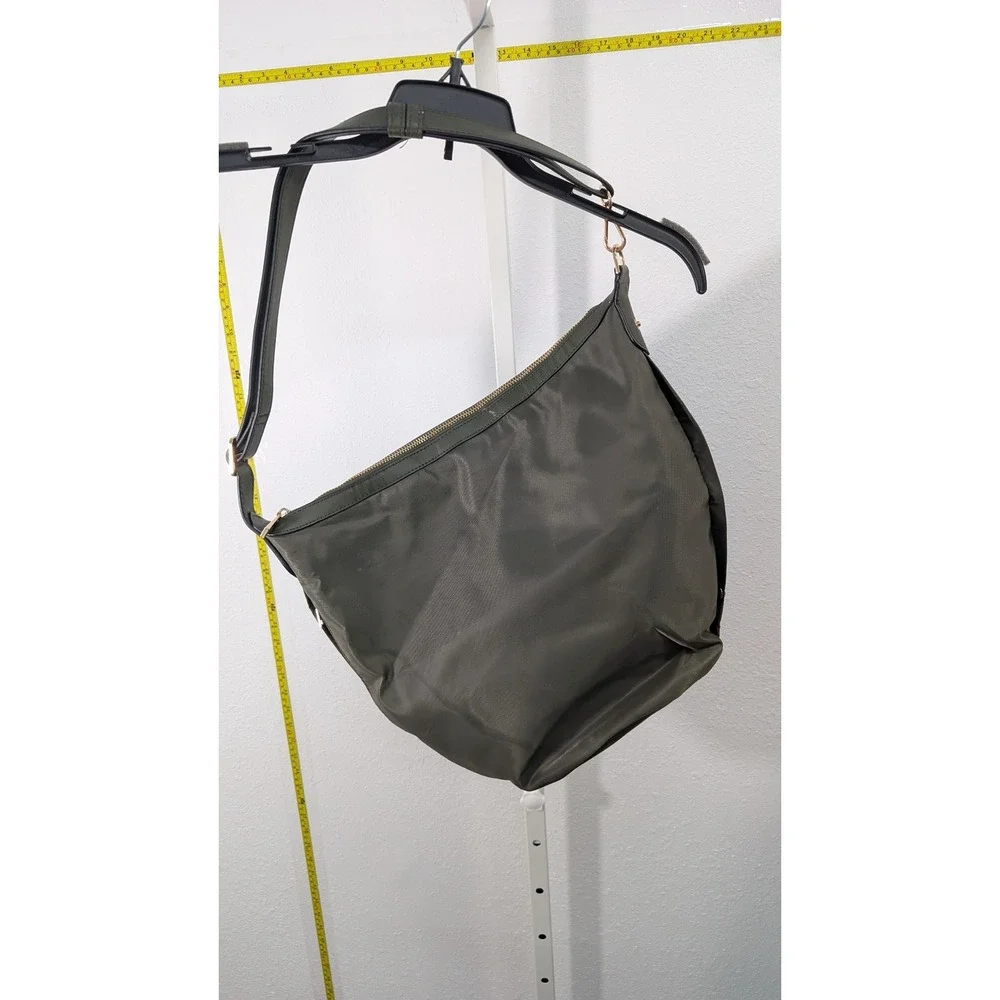 A New Day Olive Green Nylon Hobo Crossbody Bag Adjustable Strap Gold Hardware